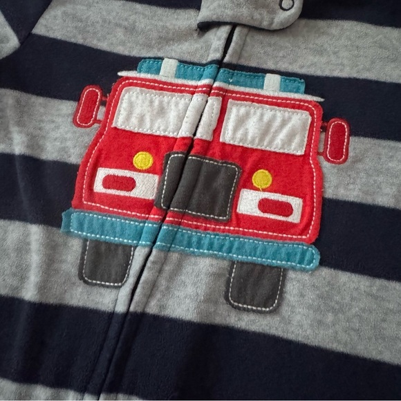 Carters Fire Truck Striped Fleece Pajama Sleeper Footed Baby Boy 12M - Picture 2 of 3